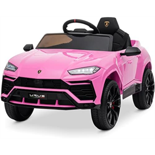 Kidzone Ride On Car 12V Lamborghini Urus Kids Electric Vehicle Toy w/Parent Remote Control, Horn, Radio, Port, AUX, Spring Suspension, Opening Door, LED Light - Pink