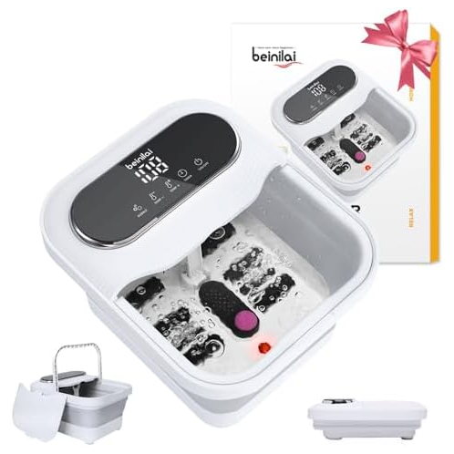 Beinilai Mothers Day Gifts, Collapsible Foot Spa with Heat, Bubble and Temperature Control, Foot Bath Massager with Massage Rollers, Foot Soaking Tub, Pedicure Foot spa for Stress