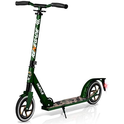 Hurtle Renegade Kick Scooters for Kids Teenagers Adults- 2 Wheel Kids Scooter with Adjustable T-Bar Handlebar - Alloy Anti-Slip Deck - Portable Folding Scooters for Kids with Carry