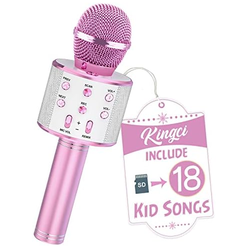 Kingci Kids Microphone, Girls Toy Microphones for Toddler Singing Bluetooth + 18 Pre-Loaded Nursery Rhymes, Birthday Gifts Toys Microphone for 3 4 5 6 7 8 9 10 12 Year Old Girls Bo