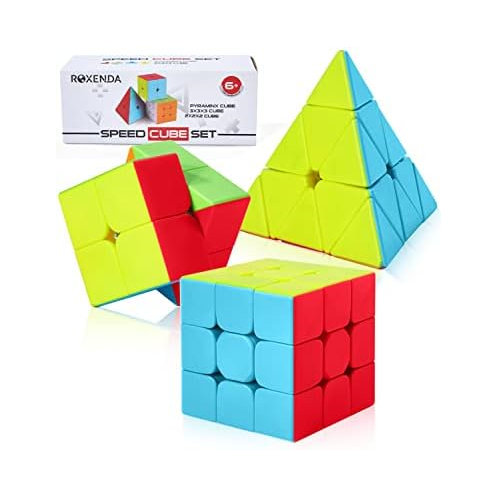 Roxenda Speed Cube Set, Magic Cube Set of 2x2x2 3x3x3 Pyramid Cube Smooth Puzzle Cube (Stickerless)