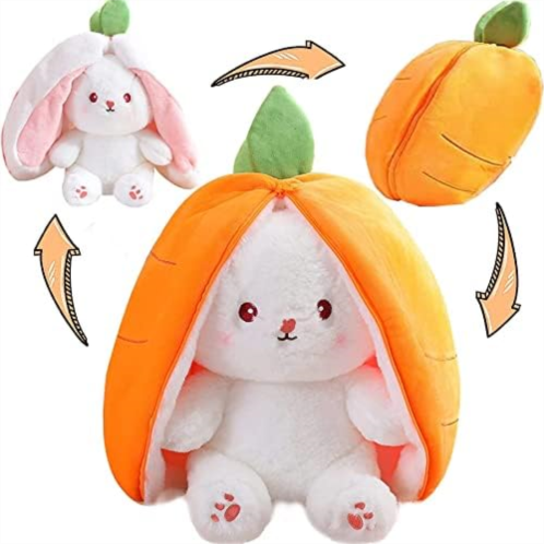 MIAODAM 13.7 inch Easter Bunny Stuffed Animal, Kawaii Squishy Cute Easter Bunny Plush Turn Into Rabbit Fruit Doll Carrot Strawberry Pillow, Plushies Funny Bunny Toy for Baby