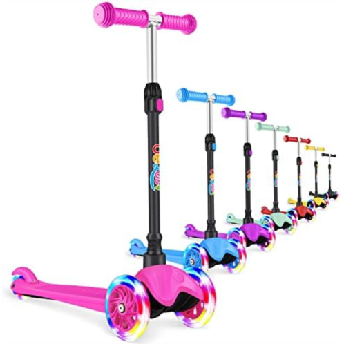 BELEEV A1 Scooter for Kids Ages 2-6, 3 Wheel Scooter for Toddlers Girls Boys, PU Light-Up Wheels, 4 Adjustable Height, Lean to Steer, Non-Slip Deck, Three Wheel Kick Push Scooter f