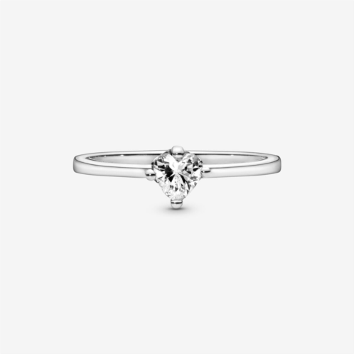 Pandora Clear Heart Solitaire Ring - Promise Ring for Women - Mothers Day Gift - Sterling Silver with Clear Cubic Zirconia