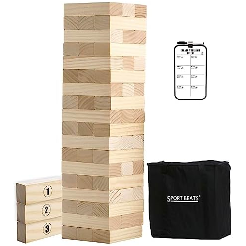 SPORT BEATS Outdoor Games Large Tower Game 54 Blocks Stacking Game - Includes Carry Bag and Scoreboard