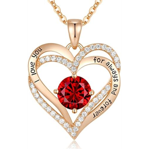 CDE Forever Love Heart Women Necklace 925 Sterling Silver Rose Gold Plated Birthstone Pendant Necklaces for Women with Cubic Jewelry Gifts Birthday Gift for Mom Women Wife Girls He