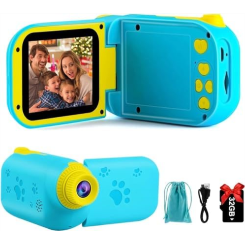 AILEHO Kids Camera Video Camcorder - Digital Camera for Kids, 3-9 Years Old Toddler Camera Toys for Boys Girls, Birthday Idea for Kids with 32G TF Card (Blue)