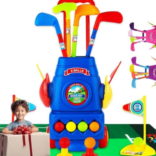 ToyVelt Toddler Golf Set - Kids Golf Clubs with 6 Balls, 4 Golf Sticks, 2 Practice Holes and a Putting Mat - Promotes Physical & Mental Development, Ideal Toddler and Kids Golf Set