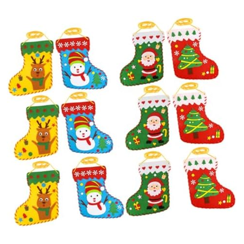 KOMBIUDA 12pcs Socks Christmas Stocking Toys Crafts for Kids Stocking Sewing Kit Kids Sewing Crafts Kids Supplies Kids Sewing Kit Crafting Sewing Kit Knitting Kit Felt Puzzle Gift