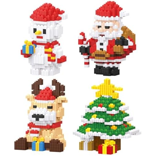 HGCYCF Christmas Building Blocks Sets 4 in 1 Compatible for Lego Christmas Micro Blocks Stacking New Toys Holiday Present Box New Year Birthday Gifts for Kids 6-12 Years Old (4 in