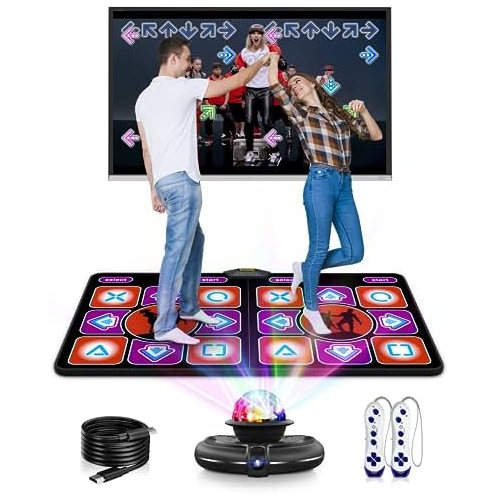 Acelufly Double Dance Mat, Flannel Dance Mat for TV with HD Camera, Dual User Play Mat with Wireless Controller, Non-Slip Dance Pad for Kids Adults Girls Boys