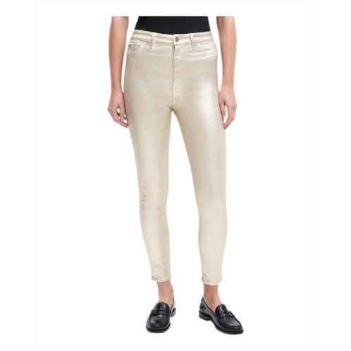 7 For All Mankind Aubrey w/ Faux Pockets in Coated White Gold Croc