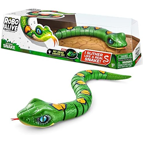 Robo Alive Slithering Snake Series 3 Green by ZURU Battery-Powered Robotic Light Up Reptile Toy That Moves (Green),7150B