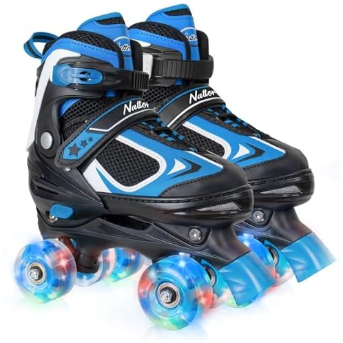 Nattork Kids Roller Skates for Boys Girls Kids, 4 Sizes Adjustable Quad Skates with All Light up Wheels - Birthday Gift for Indoor Outdoor Sports