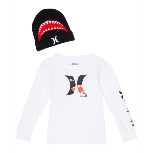 Hurley Kids Long Sleeve Graphic T-Shirt and Beanie Gift Set (Big Kids)