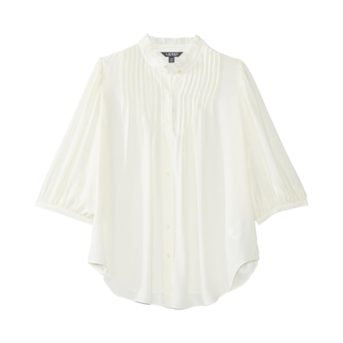 POLO RALPH LAUREN Plus Size Pleated Georgette Blouse