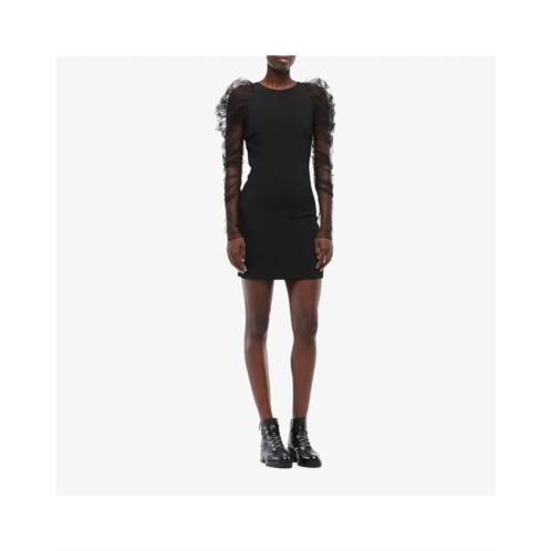 Cushnie Mini Dress w/ Pleated Tulle Voluminous Sleeves