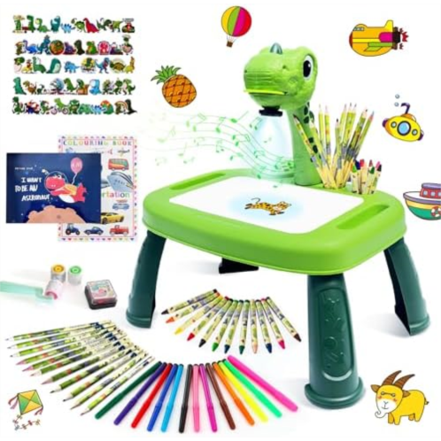 Syahro Dinosaur Drawing Projector Table Set for Kids Boys Include Dinosaur Art Supplies, Doodle Sketcher Table Kit Toddler Tracing and Painting Projection
