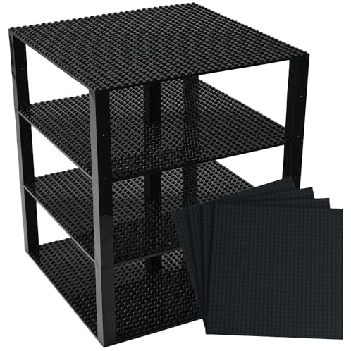 Strictly Briks Classic Stackable Baseplates, Building Bricks for Towers, Shelves, and More, 100% Compatible with All Major Brands, Black, 4 Base Plates & 30 Stackers, 10x10 Inches