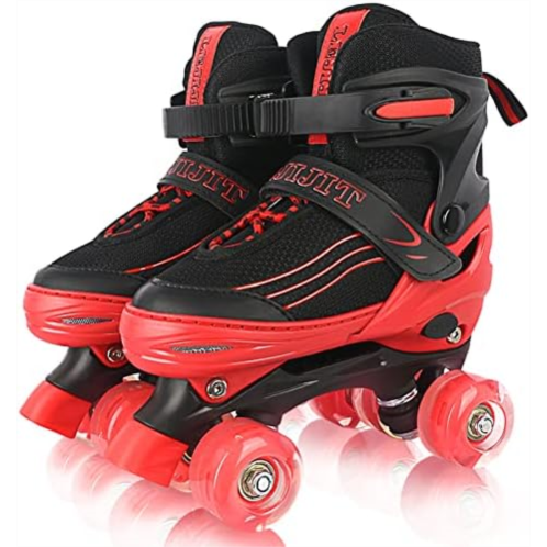 LEJIJIT Roller Skates for Kids Boys Girls Toddler Ages 3-12, Adjustable 4 Sizes for Kids and Youth Teen with Light Up Wheels, Quad Red Roller Skates for Sports