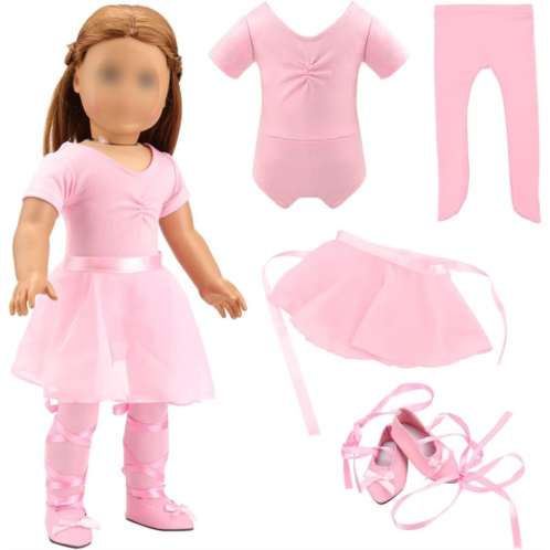 BARWA 18 Inch Doll Clothes Ballet Ballerina Outfits Dance Dress Custume Compatible with 18 Inch Dolls - 4 PCS Leotard with Tutu Skirt, Tights and Ballet Shoes