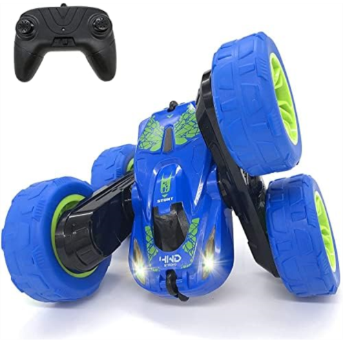Threeking RC Stunt Car Remote Control Cars Toy with Lights Double-Sided Driving 360-degree Flips Rotating Cars Toys, Blue