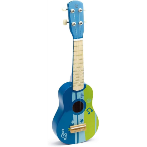 Hape Kids Wooden Toy Ukulele in Blue, L: 21.9, W: 8.1, H: 3 inch