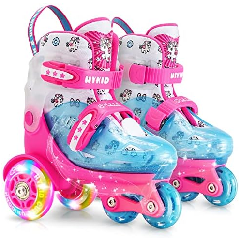 HYKID Toddler Roller Skates, 4 Adjustable Sizes, Fun Illuminating, Safety Three-Point Type, Breathable Upper, Beginners Roller Skates for Girls Boys Kids