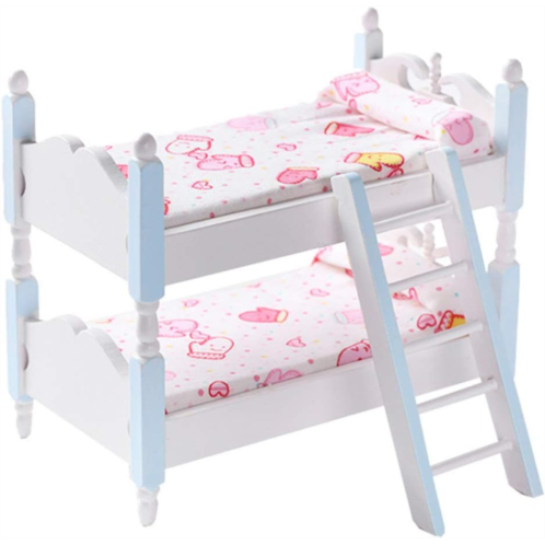 TOYANDONA Wooden Dollhouse Furniture 1/12 Scale Dollhouse Baby Bunk Bed with Ladder for Miniature Dollhouse Accessories