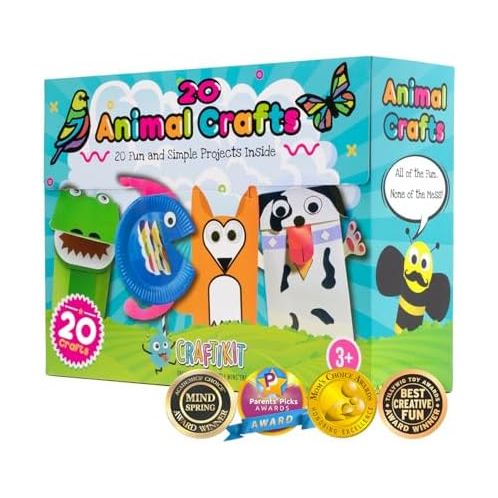 Craftikit 20 Award-Winning Toddler Arts and Crafts for Kids Ages 4-8 Years, All-Inclusive Animal Craft Kits, Fun Toddler Crafts Box for Girls, Boys, Organized Preschool Art Suppli