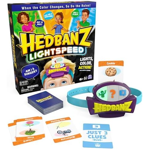 Spin Master Games Hedbanz Lightspeed Game with Lights & Sounds, Family Games, Games for Family Game Night, Kids Games, Card Games for Families & Kids Ages 6 and up