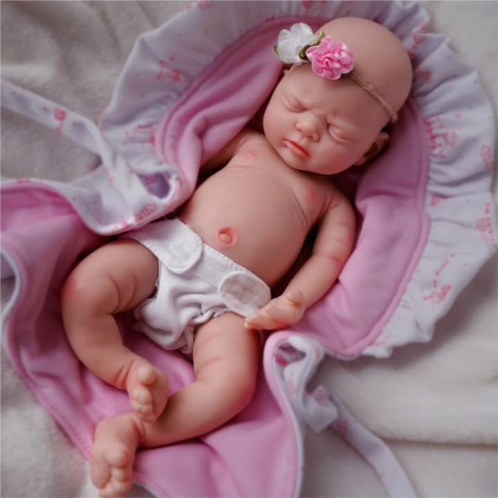 Newtotlove 12 Micro Preemie Full Body Silicone Baby Doll Girl Lifelike Reborn Doll -A