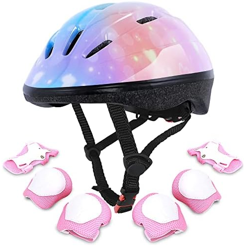 Fikomash Kids Helmet Adjustable Toddler Bike Helmet Pad Set for 3-5-8 Years Boys Girls with Knee and Elbow Pads Wrist Guards for Skateboard Skating Roller Skates Bicycle Protective