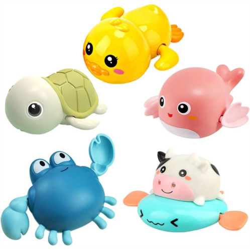 ZHFUYS Bath Toy,Cute Animal Clockwork Bathtub Swimming Pool Toy,Baby Bath Toys for Toddlers 1-3, Boys & Girls Water Bath Toy Set,5 Pack