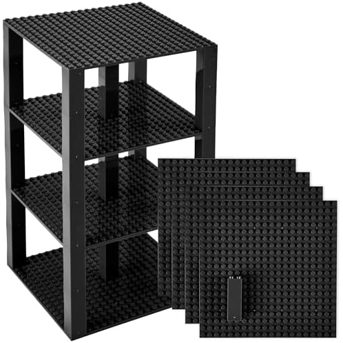 Strictly Briks Classic Stackable Baseplates, Building Bricks for Towers, Shelves, and More, 100% Compatible with All Major Brands, Black, 4 Base Plates & 30 Stackers, 6x6 Inches