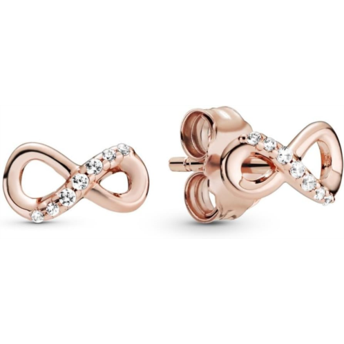 PANDORA Sparkling Infinity Stud Earrings - Great Gift for Her - Stunning Womens Earrings - 14k Rose Gold & Cubic Zirconia, No Gift Box