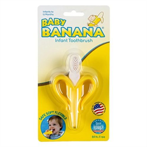 Baby Banana Yellow Banana Infant Toothbrush, Easy to Hold, Made in the USA, Train Infants Babies and Toddlers for Oral Hygiene, Teether Effect for Sore Gums, 4.33 x 0.39 x 7.87, BR