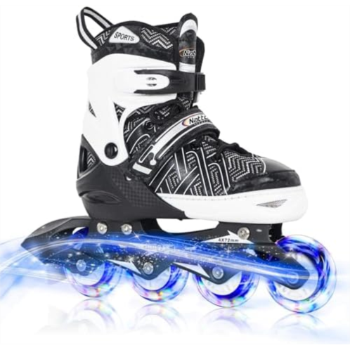 Nattork Adjustable Inline Skates for Kids Boys & Girls, Blue Black Red with Light up Wheels, Youth Blade Roller Skating for Beginners Ages 3-15