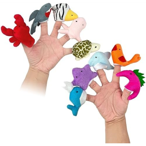 Sealive 10 PCs Story Time Finger Puppets for Toddlers - Soft Velvet Marine Animals Puppets Toys - Perfect for Role Playing, Classroom Learning, Party Favors, Travel, Therapy, Imagination B