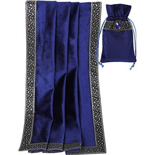 DOARLUO Altar Tarot Table Cloth - 25.6 x 25.6 Inch - Divination Wicca Velvet with Tarot Cards Bag Pouch (Blue(Silver lace))