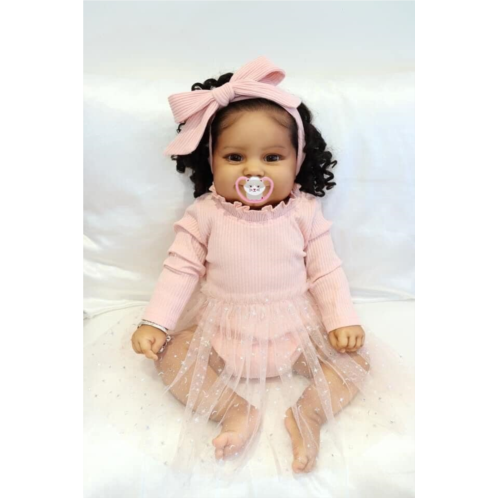 Angelbaby Reborn Real Life Baby Dolls 24inch Soft Silicone Realistic Weighted Dark Brown Skin Newborn Reborn Toddler Girl Doll Detailed Toys for Children Gifts