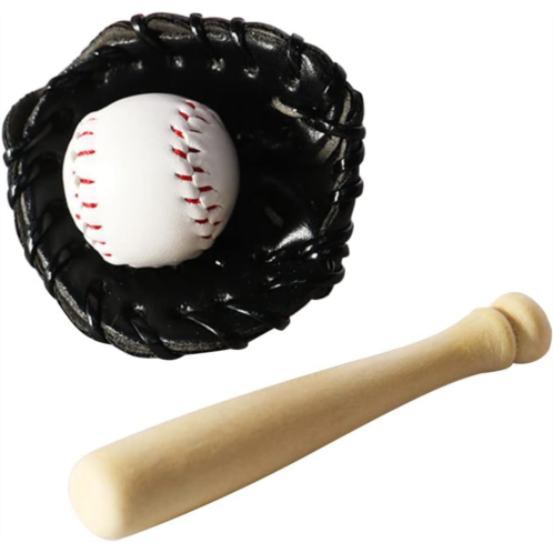 LOGOFUN Dollhouse Baseball Toy Mini Baseball Bats Gloves Ball Set Simulation Sports Model Accessories