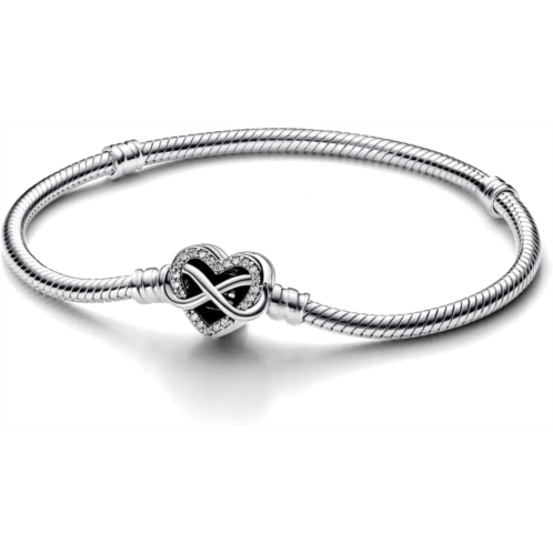 PANDORA Moments Sparkling Infinity Heart Clasp Snake Chain Bracelet - Compatible with PANDORA Moments Charms - CZ & Sterling Silver Charm Bracelet - Mothers Day Gift