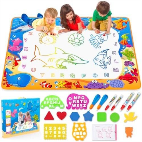 Toyk Water Doodle Mat - Kids Painting Writing Color Doodle Drawing Mat Toy Bring Magic Pens Educational Toys for Age 2 3 4 5 6 7 Year Old Girls Boys Age Toddler Gift