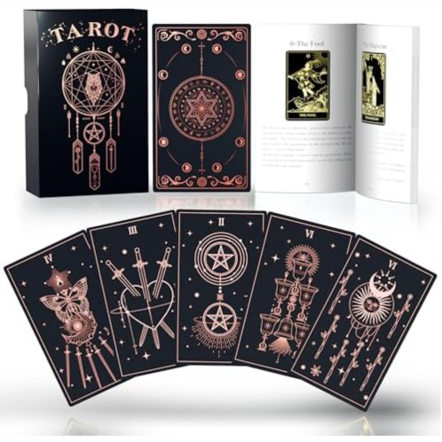ACELION Original Plastic Tarot Card Set with Guide, Waterproof Tarot Cards，78 Pieces of Tarot Cards with Gold foil on The Surface， Fortune-Telling Game, Tarot for Beginners