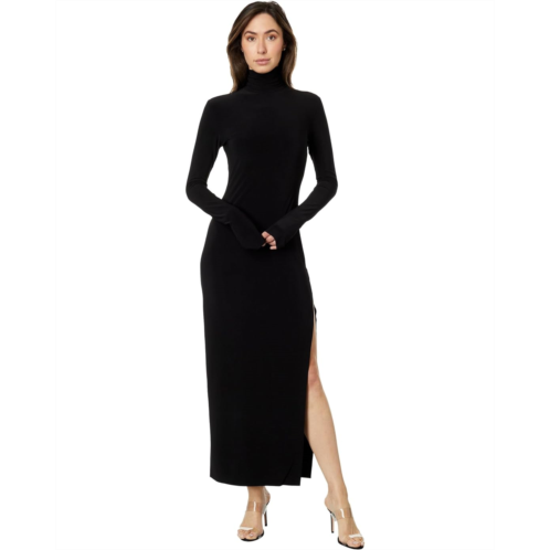 Womens Norma Kamali Long Sleeve Turtleneck Side Slit Gown