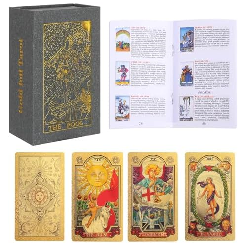 GKYNG Tarot Cards with Guidebook 78pcs PVC Waterproof Anti-Wrinkle Luxury Gold Foil Classic Tarot Cards Deck with Exquisite Box for Beginners and Professional Player