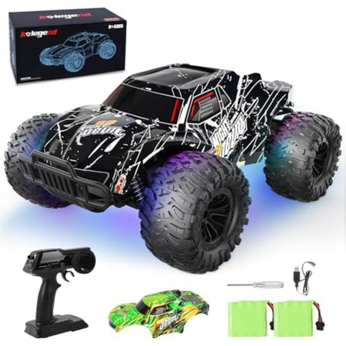 kolegend RC Cars 13 Inch Colorful Bodylight Remote Control Car for Boys 50+min Play with 2 Rechargeable Batteries, 20 km/h All Terrains Off Road RC Trucks Birthday Gift (Black-Gree
