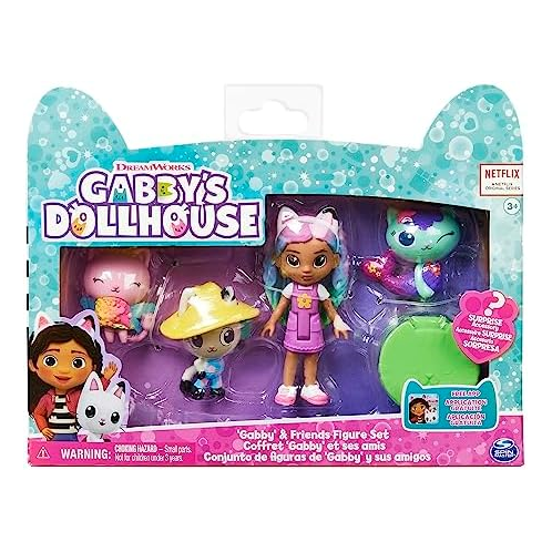 Gabbys Dollhouse, Gabby and Friends Figure Set with Rainbow Gabby Doll, 3 Toy Figures and Surprise Accessory Kids Toys for Ages 3 and up