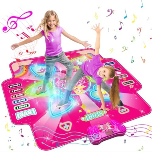 Hollyhi LED Light Up Dance Mat for Girls, Dance Mats with 6-Button Wireless BT Connect, Music Dance Game Kids Birthday Gifts for 3 4 5 6 7 8 9 10 11 12 Year Old Girl Boy, Play Kid